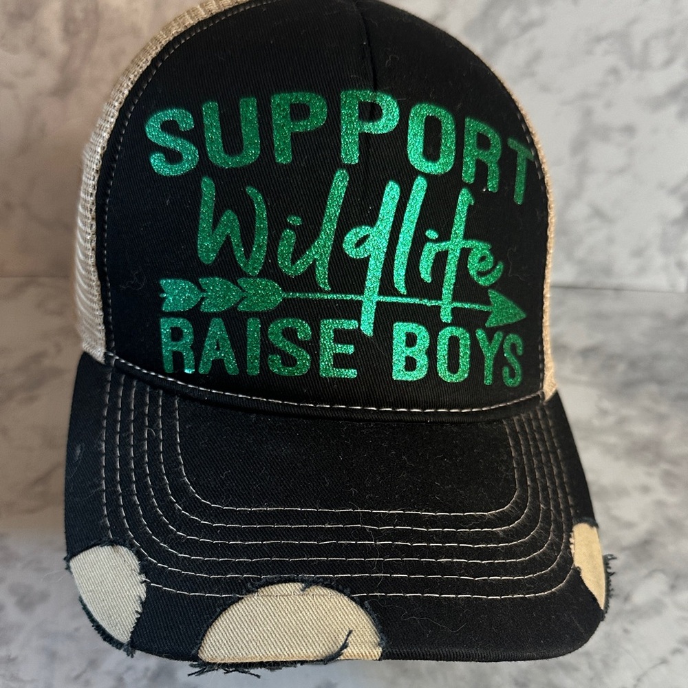Unbranded Black and Tan Trucker Hat graphic glitter unisex one size cap